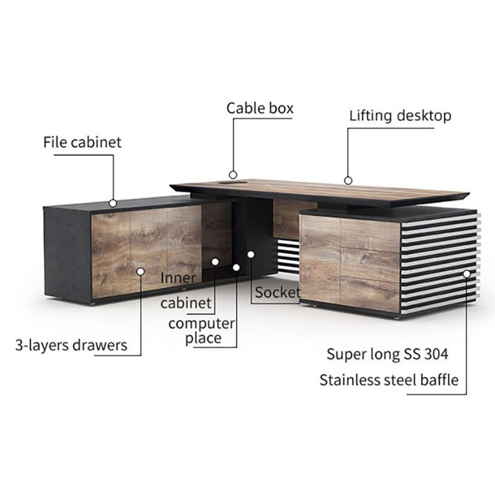 PHOENIX Executive Desk with Right Return 2.8M - Warm Oak & Black gallery detail image