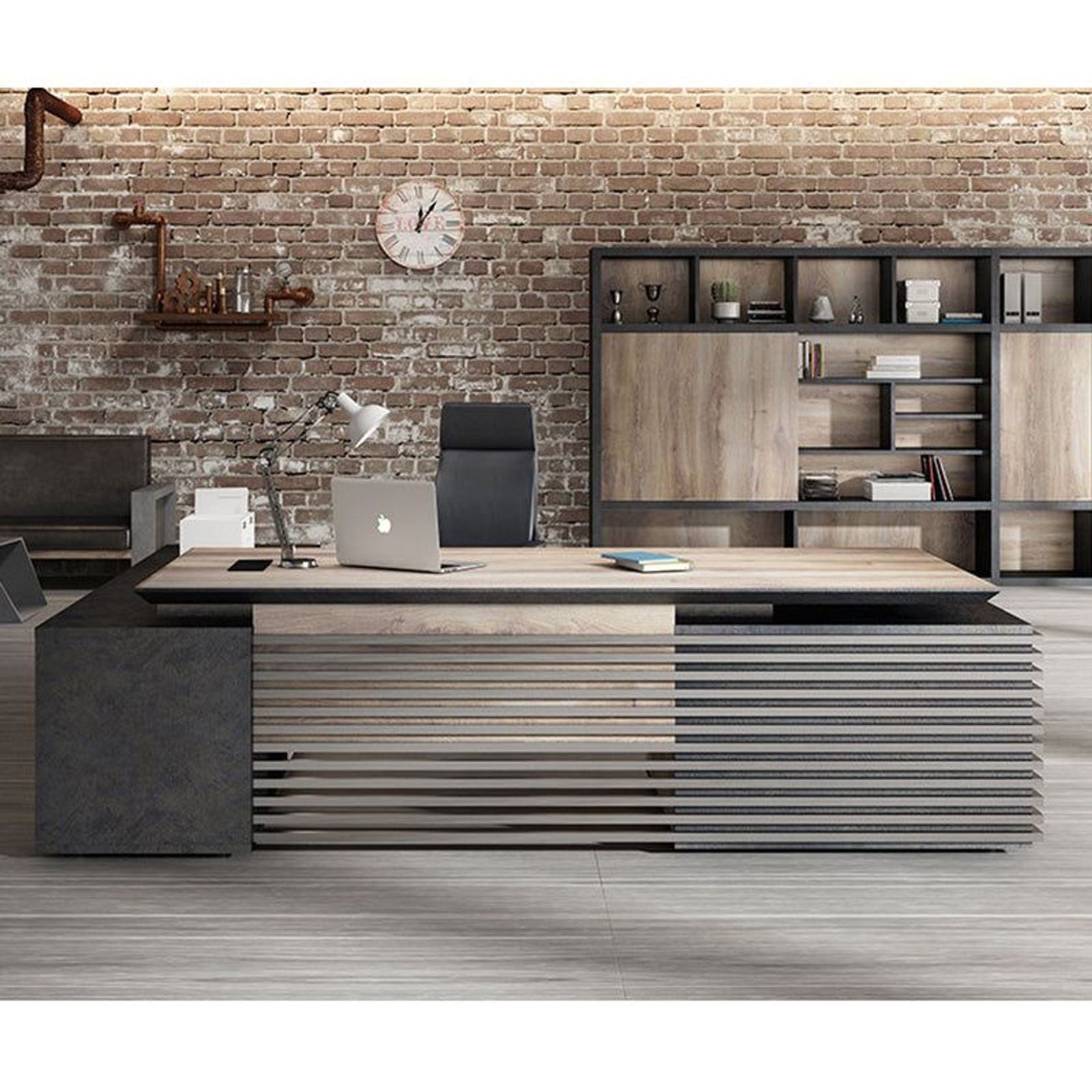 PHOENIX Executive Desk with Right Return 2.8M - Warm Oak & Black gallery detail image