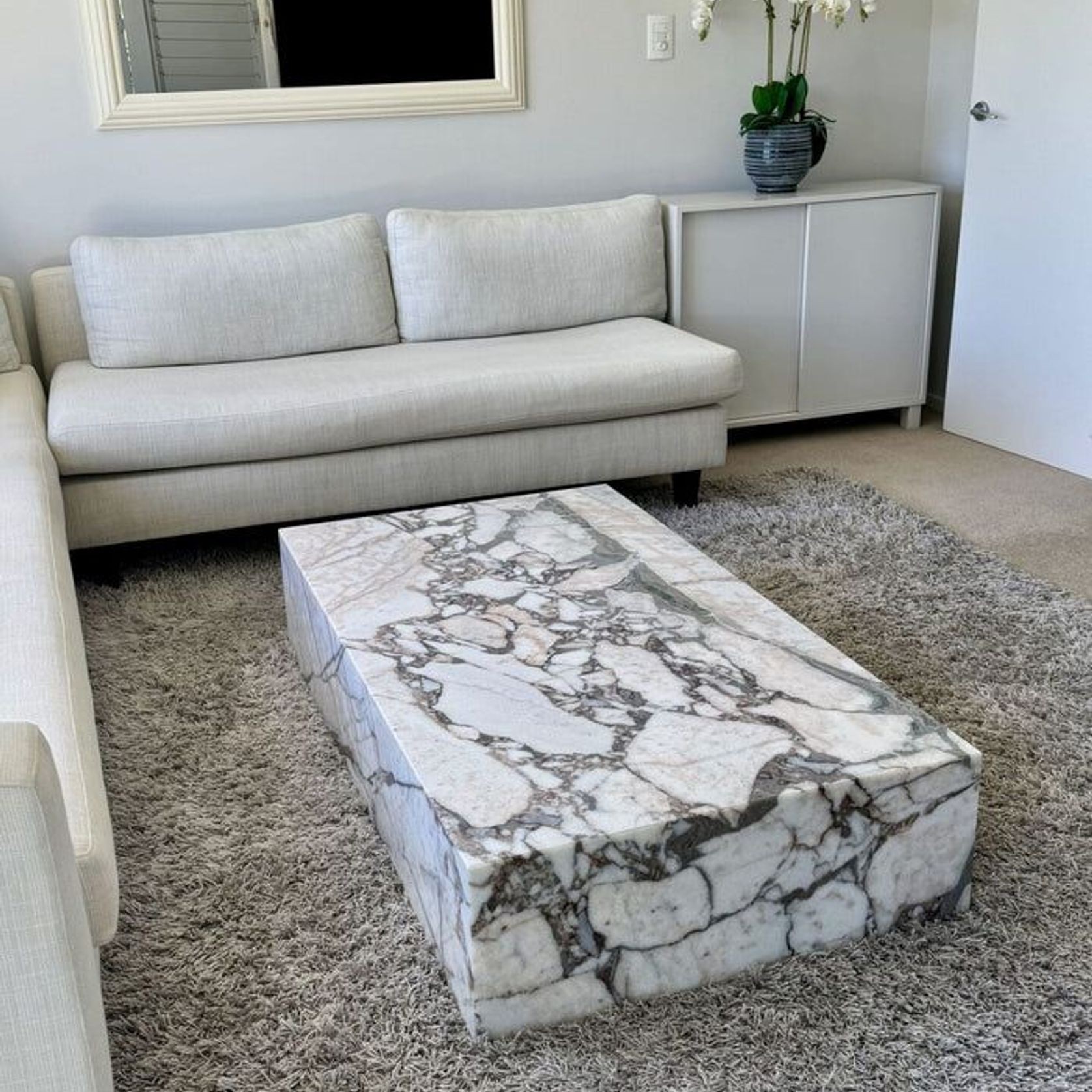 Block Coffee Table - Milky Bleu Marble - Large | Natural Stone Co. gallery detail image