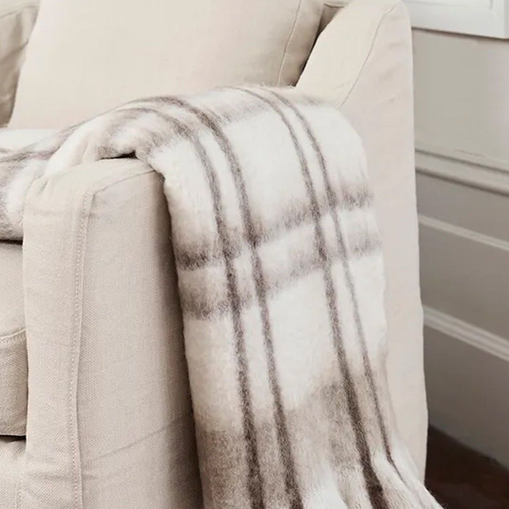 Plaid Taupe Throw gallery detail image