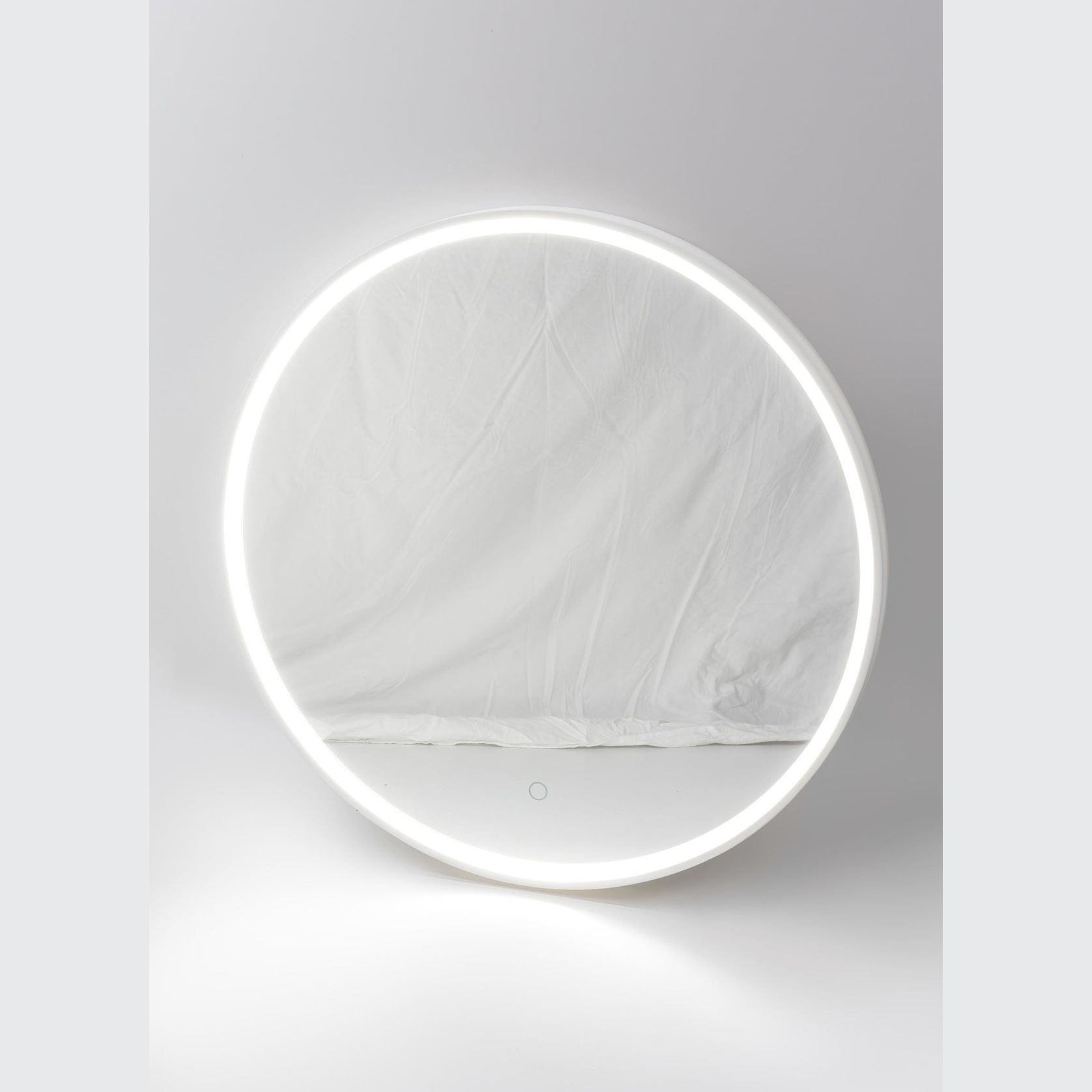 Puglia Round Mirror with Matte White Stone Frame and LED light gallery detail image