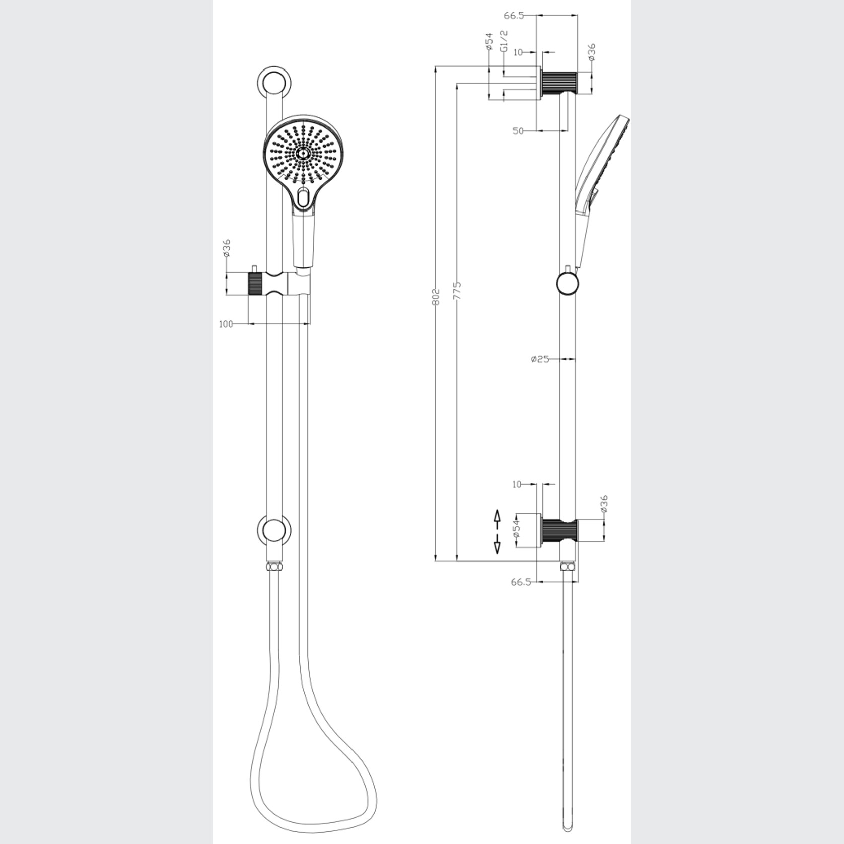 Mica Fluted Shower Rail | Inbuilt Inlet gallery detail image