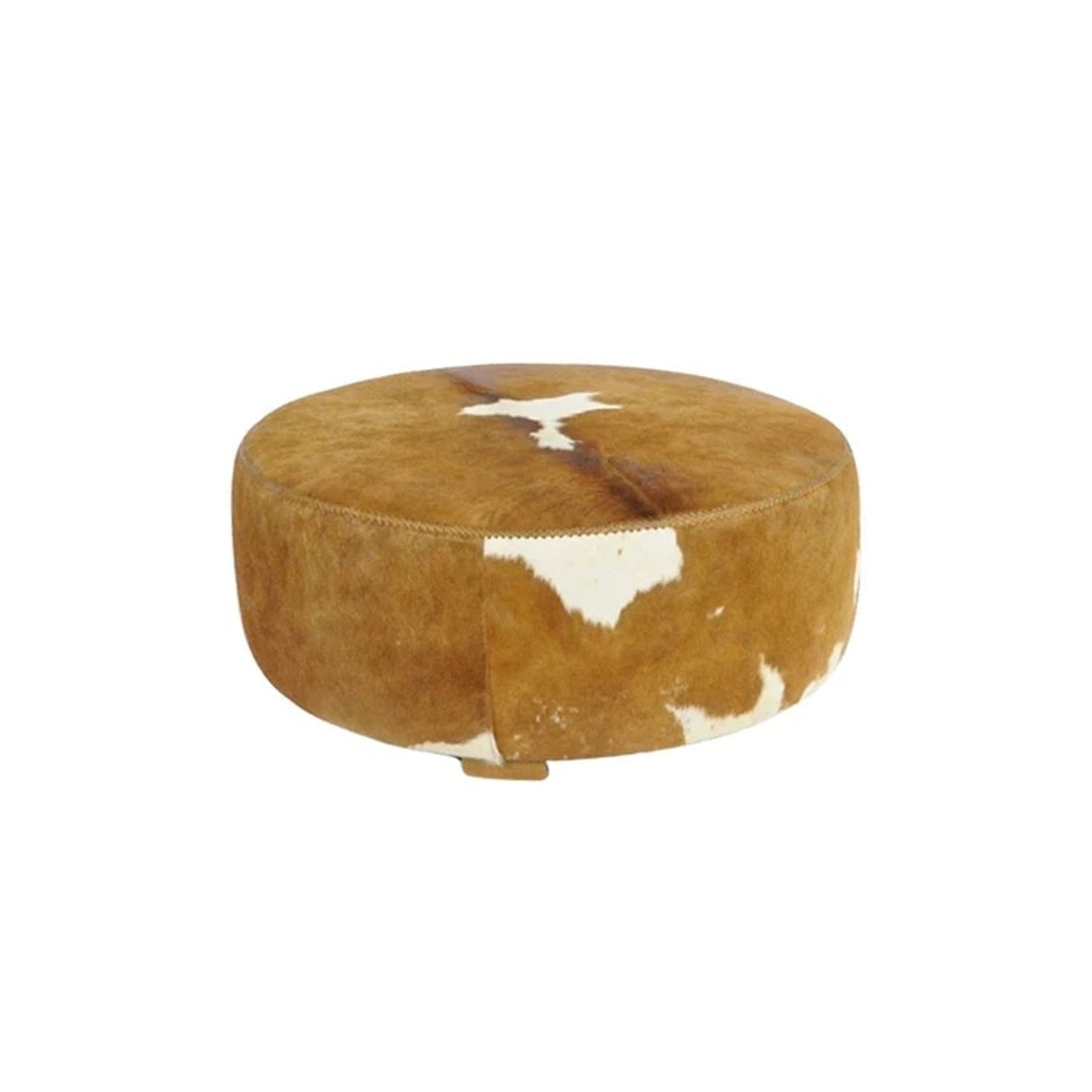 Round Cowhide Ottoman 1m Tan/white ArchiPro NZ