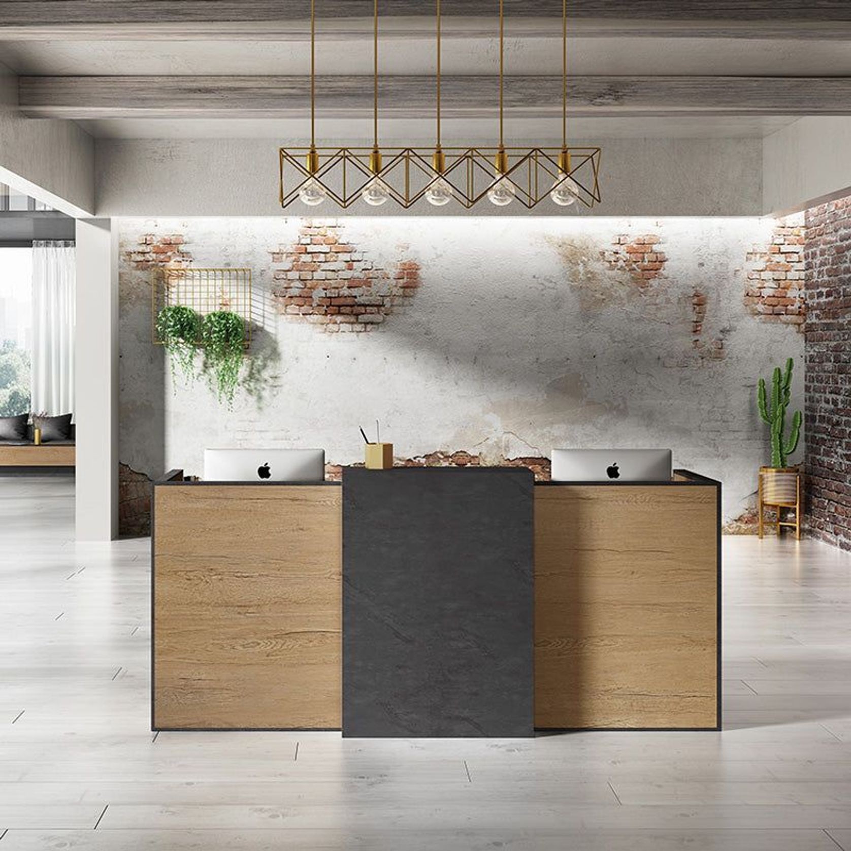 DEWITT Reception Desk 2.4M - Tobacco & Dark Concrete gallery detail image