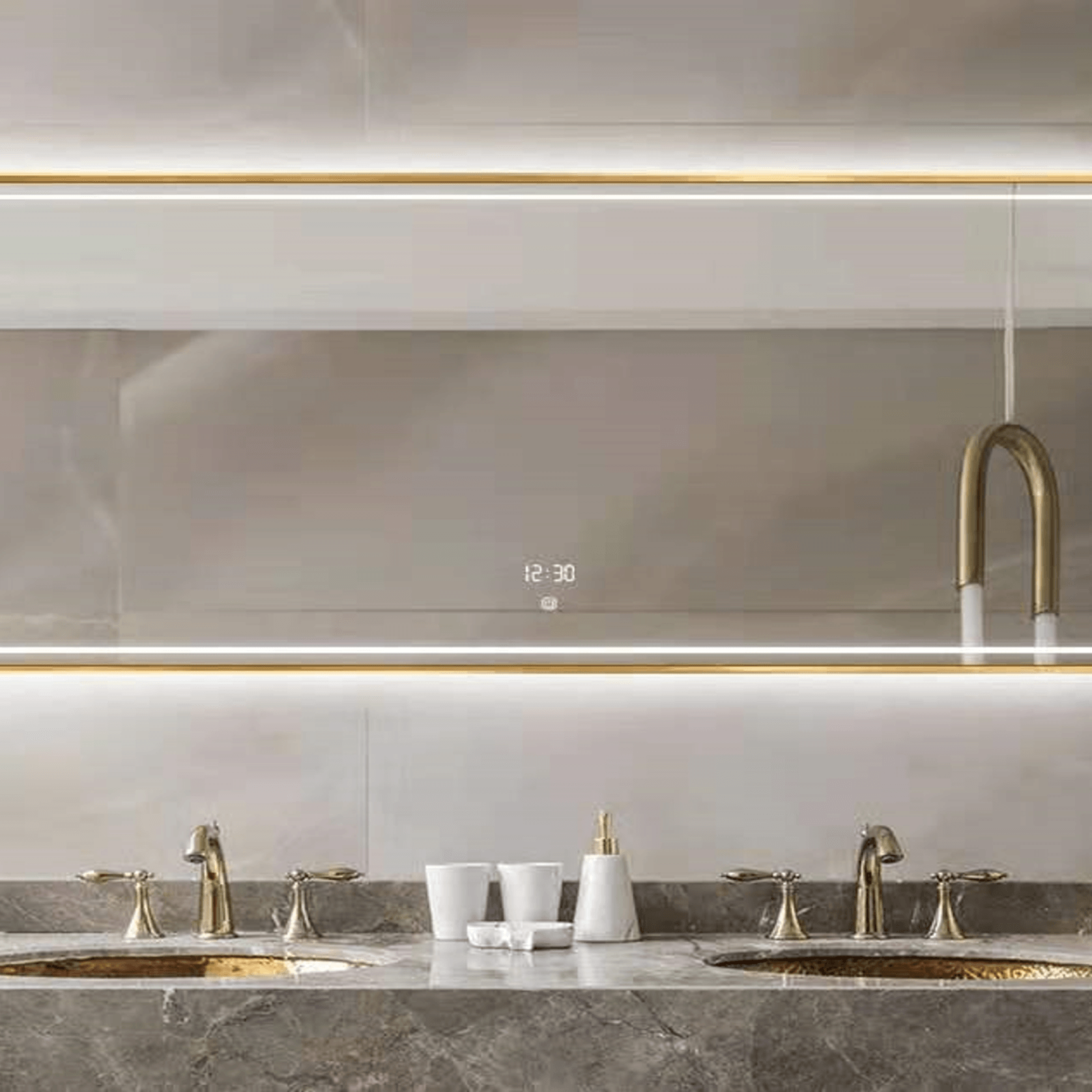 LED Mirror Rectangle Gold Frame backlit 1000mm X 700mm ArchiPro NZ