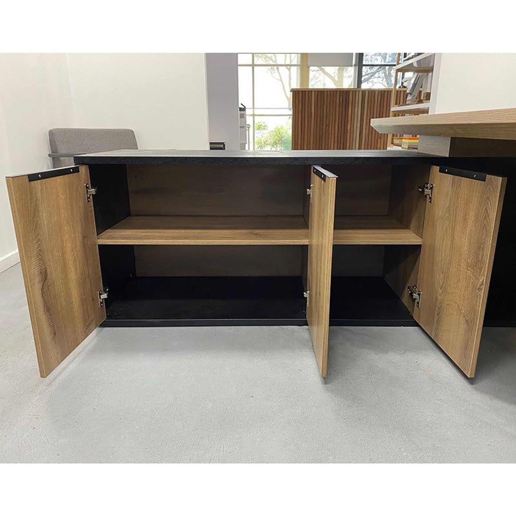 PHOENIX Executive Desk with Left Return 2.2M - Warm Oak & Black gallery detail image