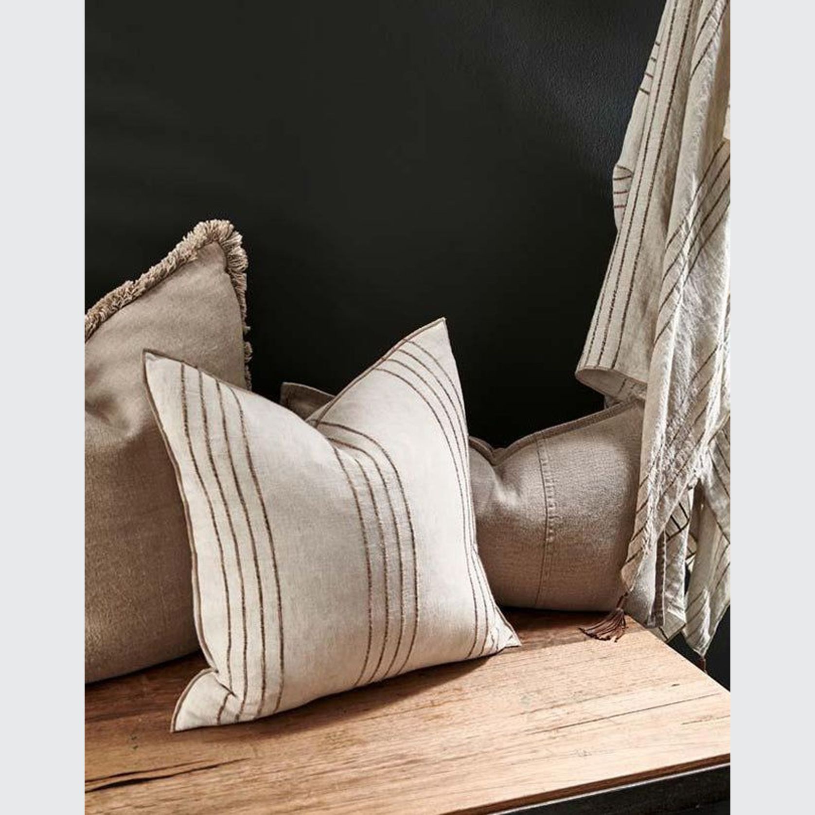 Rock Pool Cushion Natural Linen with Organic Stripe 60x60 ArchiPro NZ