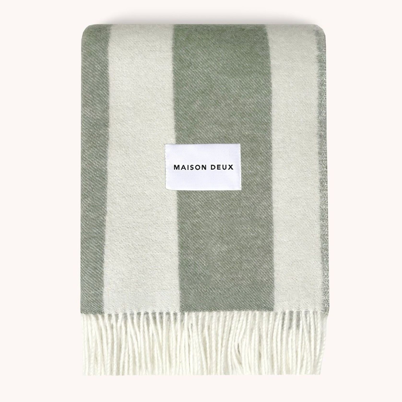 Maison Deux Rough Stripe - Agave | Large Reversible Wool Throw gallery detail image