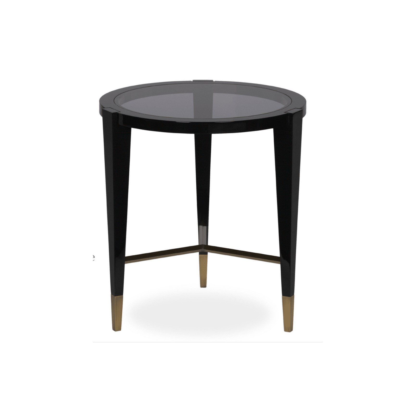 Chic Round Side Table with Brass Details and Smoked Glass Top gallery detail image