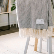 Ruanui Station Lambswool Throw - Gully Grey Chevron gallery detail image