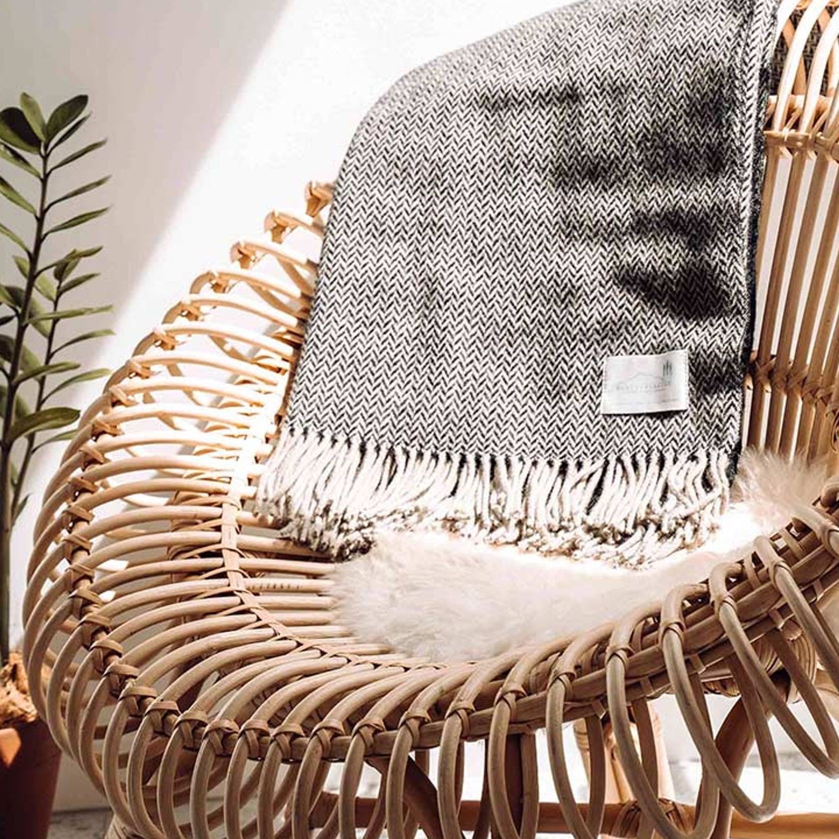 Ruanui Station Lambswool Throw - Collier's Coal Chevron gallery detail image