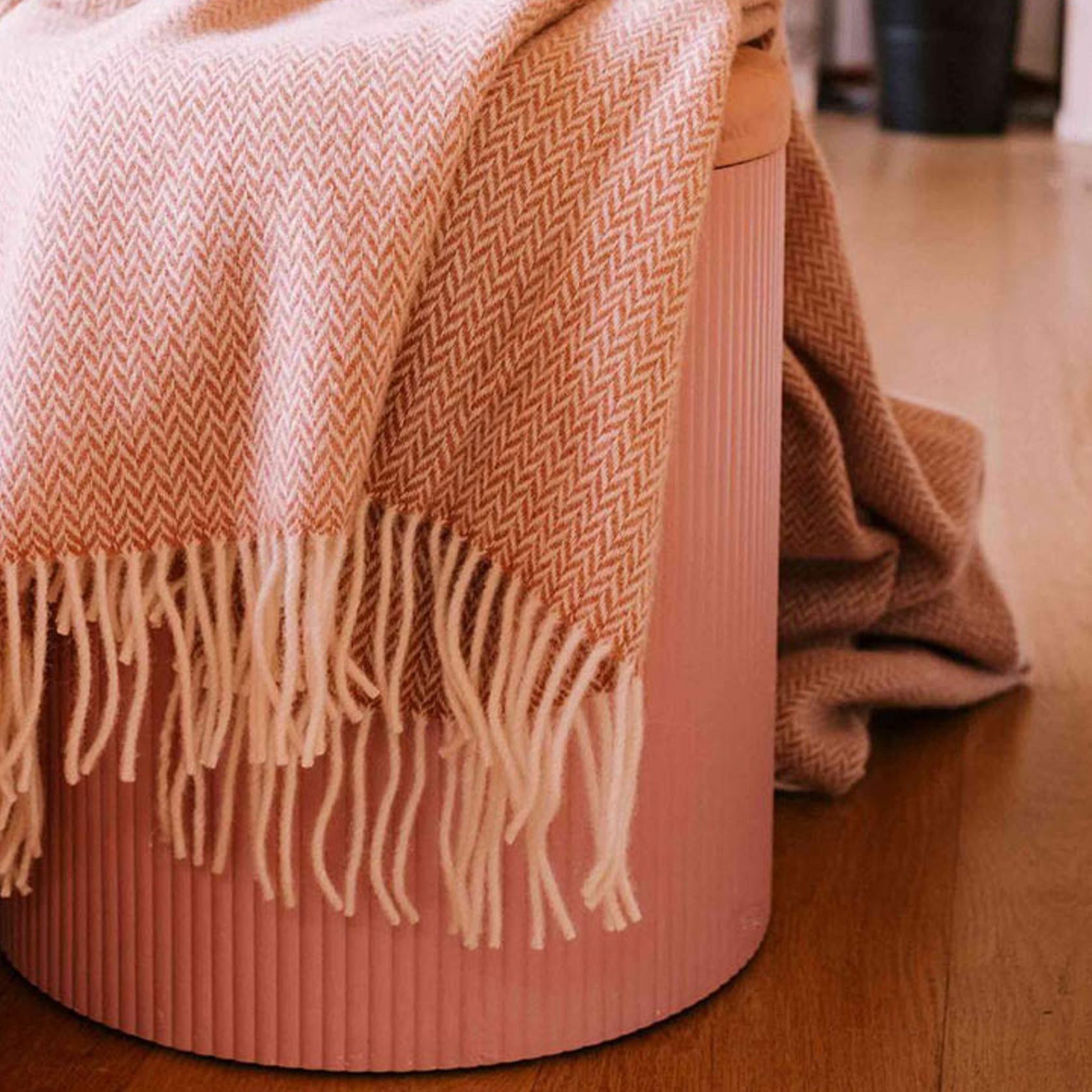 Ruanui Station Lambswool Throw - Pipipi Pink Chevron gallery detail image