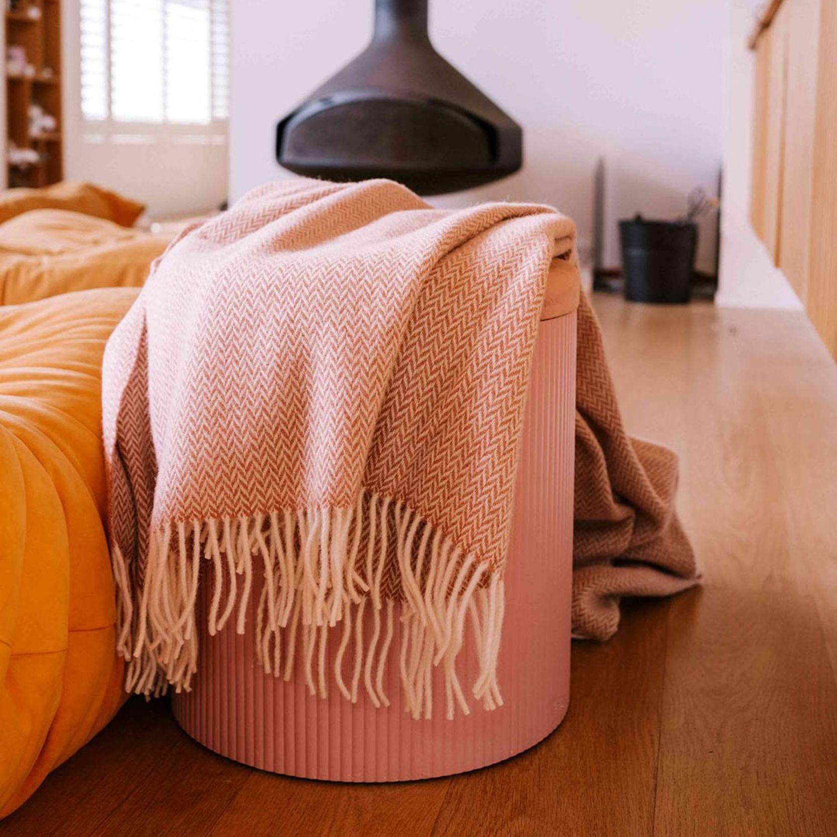 Ruanui Station Lambswool Throw - Pipipi Pink Chevron gallery detail image