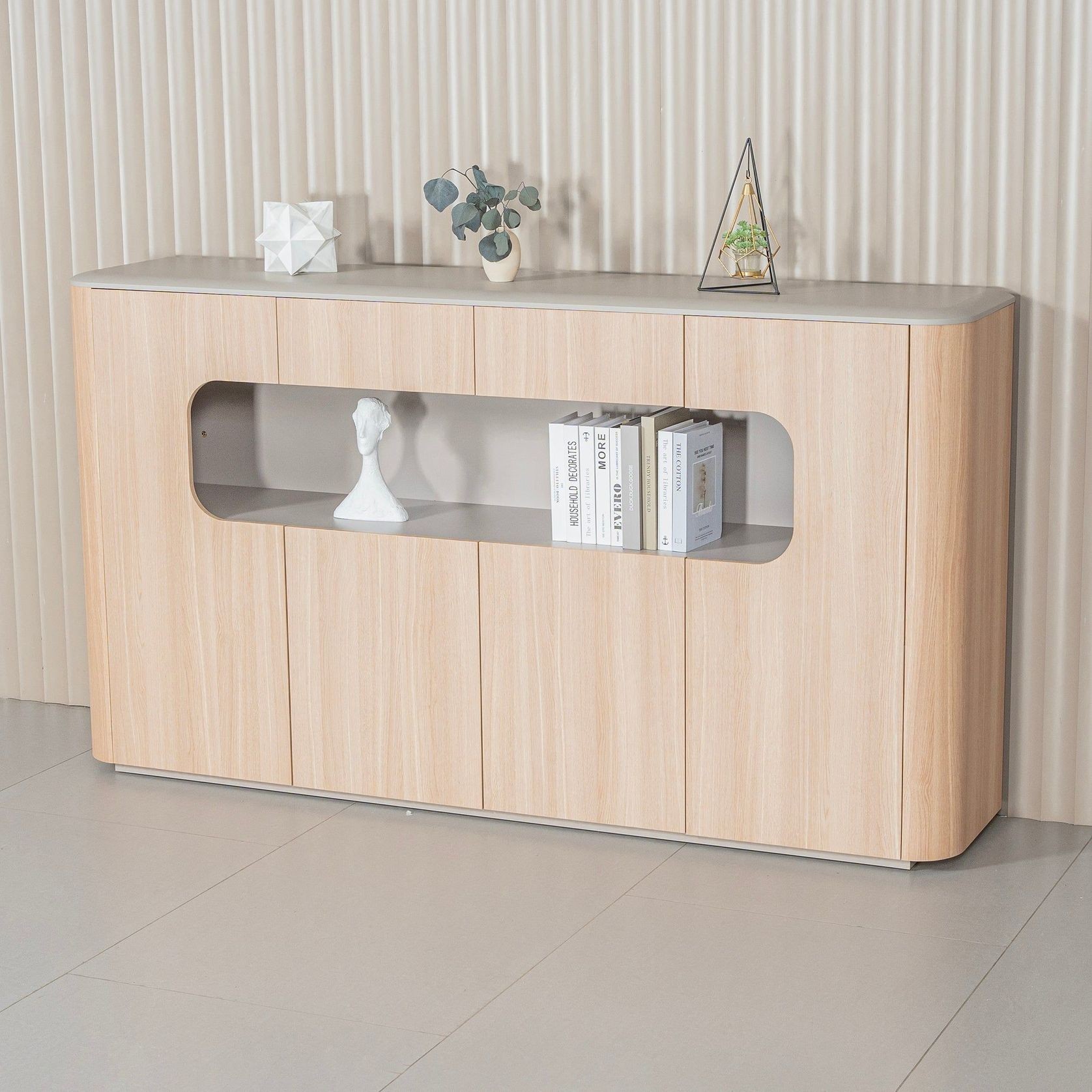 ORBAN 200cm Credenza Display Unit  Oak - 110cm High gallery detail image