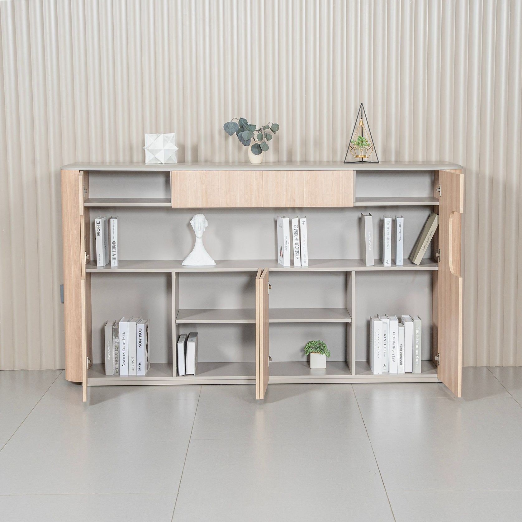 ORBAN 200cm Credenza Display Unit  Oak - 110cm High gallery detail image