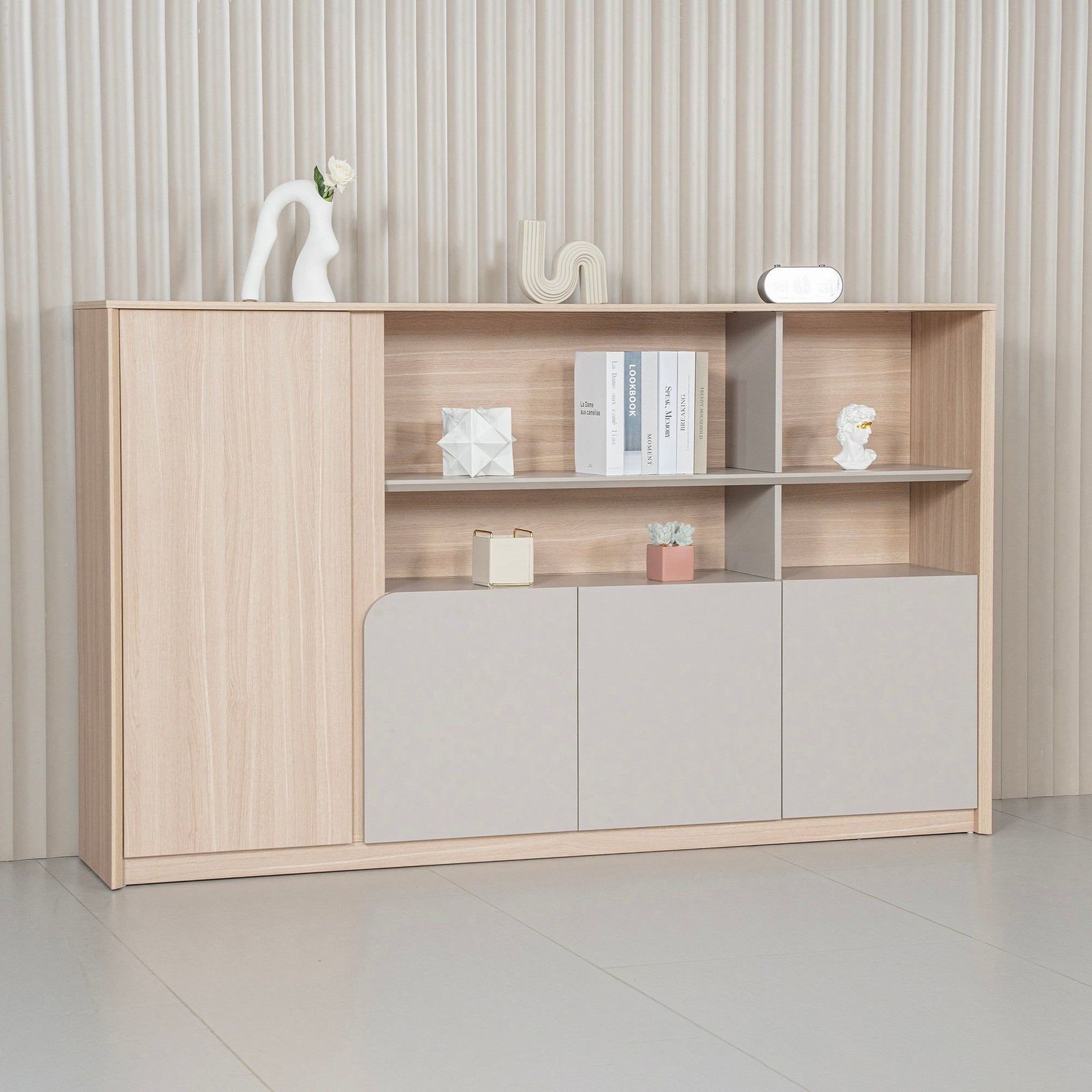KELIAN 200cm Wall Storage & Display Unit  Oak - 110cm High gallery detail image