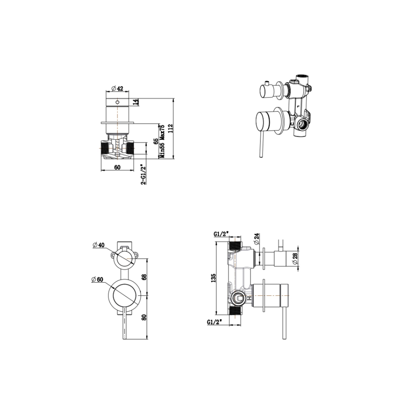 Mica Shower Mixer Diverter | 2P | Trim Kit Only gallery detail image