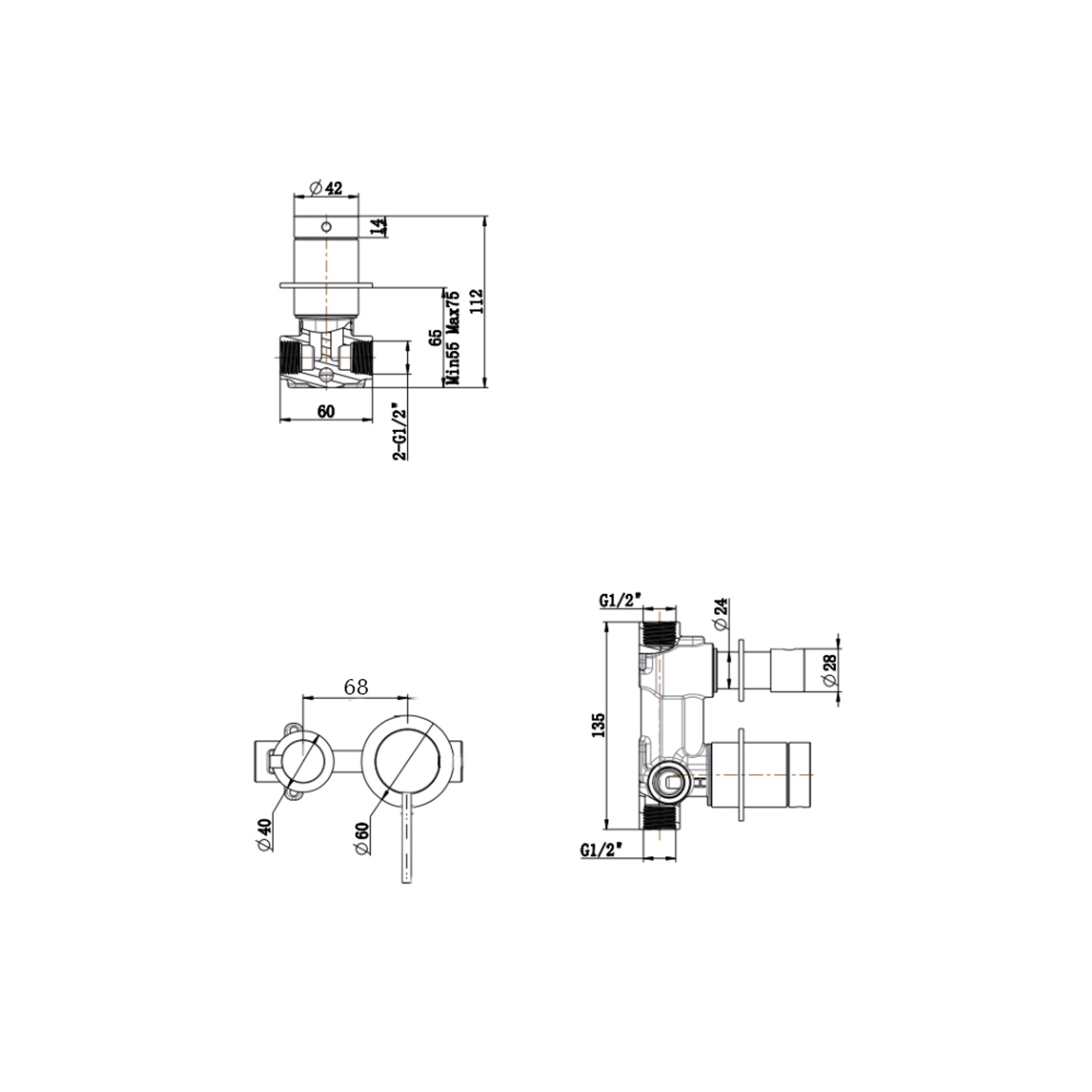 Mica Shower Mixer Diverter | Sideways | Trim Kit Only gallery detail image