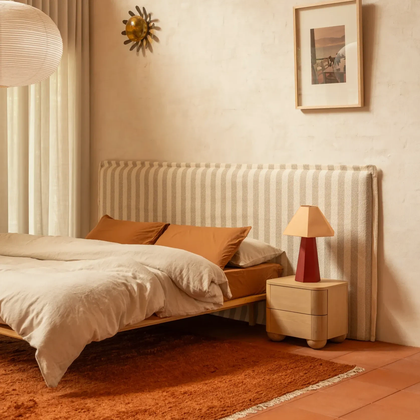 Sidney Slipcover Bed Head 270cm - Marnie Sand Stripe gallery detail image