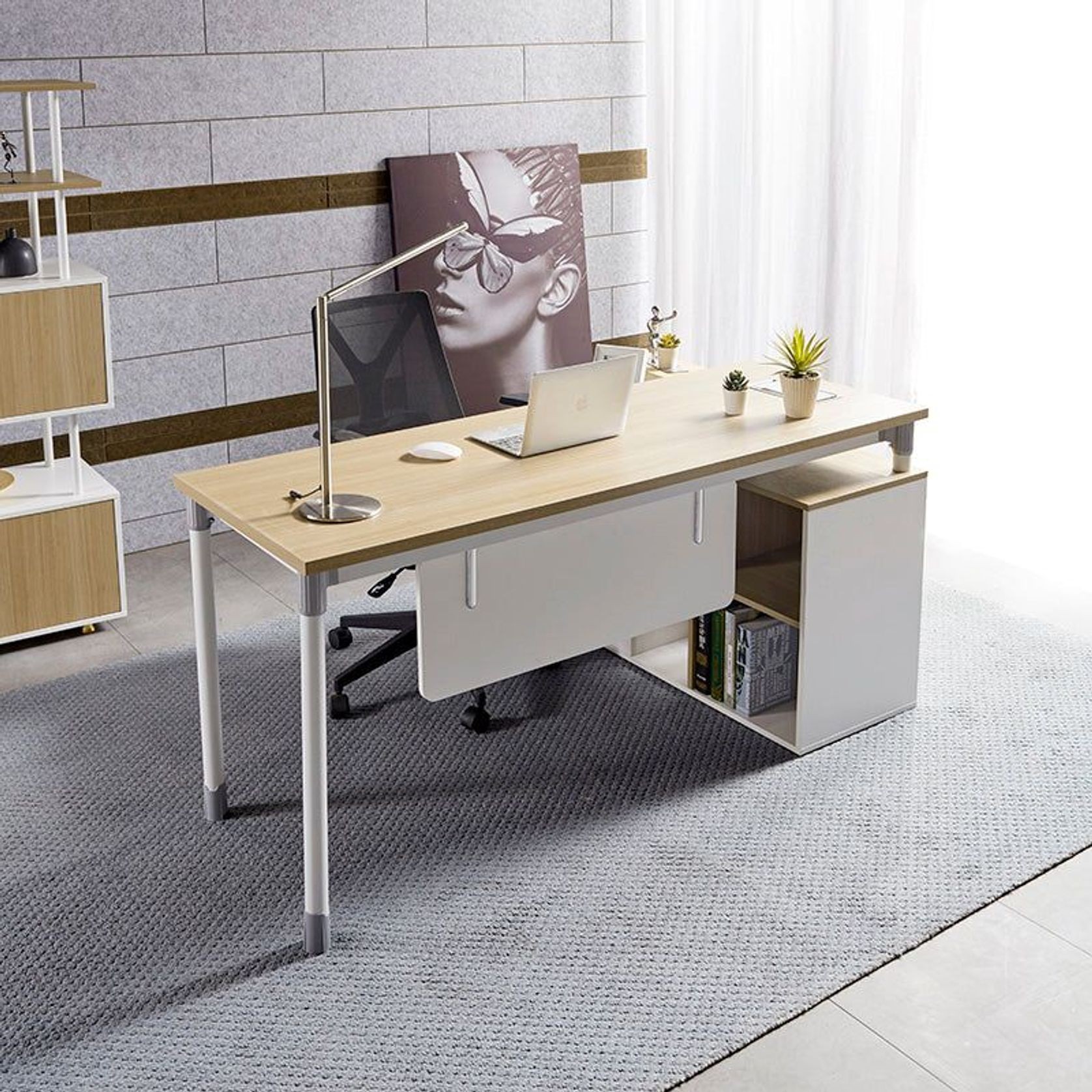 RAVEN SINGLE Workstation 160-180/100cm - Natural White gallery detail image
