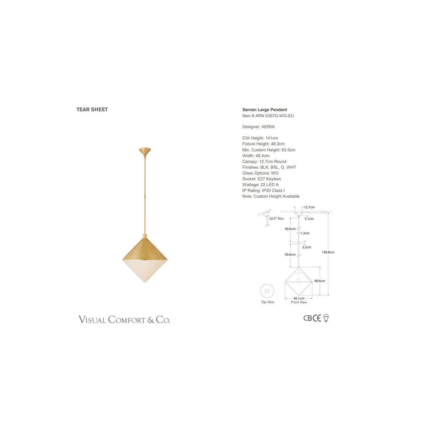 Visual Comfort Aerin Sarnen Large Pendant gallery detail image