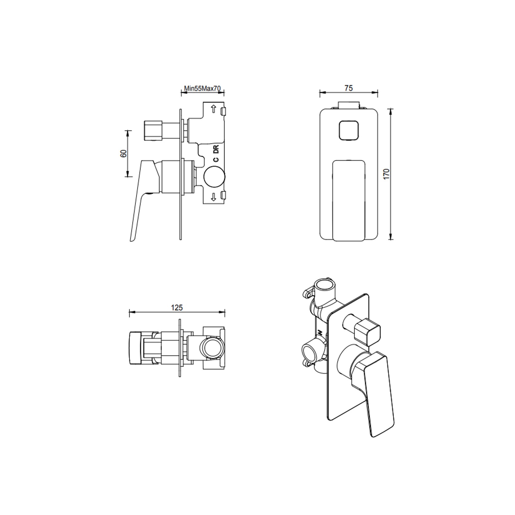 Tiago Shower Mixer Diverter | Trim Kit Only gallery detail image
