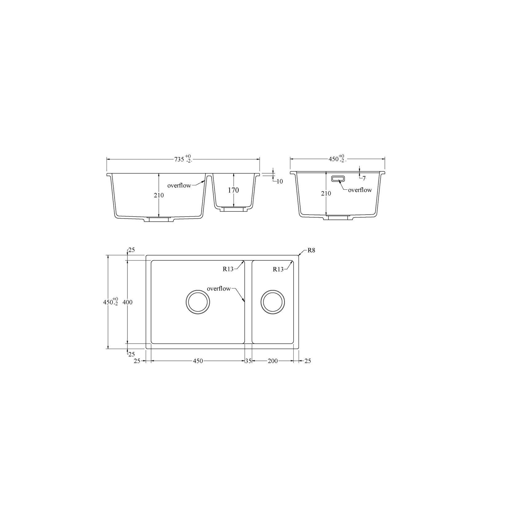 Aura 650 (450+200) Double Bowl Granite Sink gallery detail image
