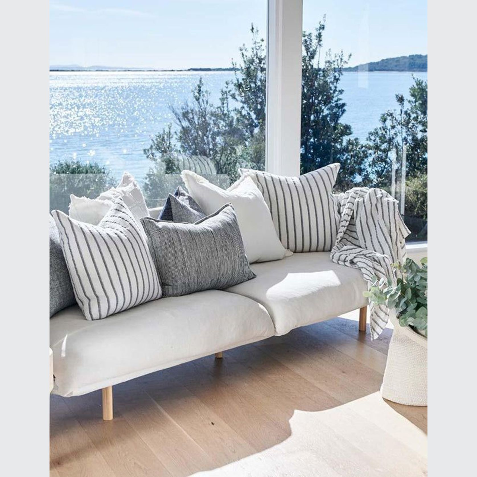 Sea Spray Throw - White /Navy Stripe 200x150 gallery detail image