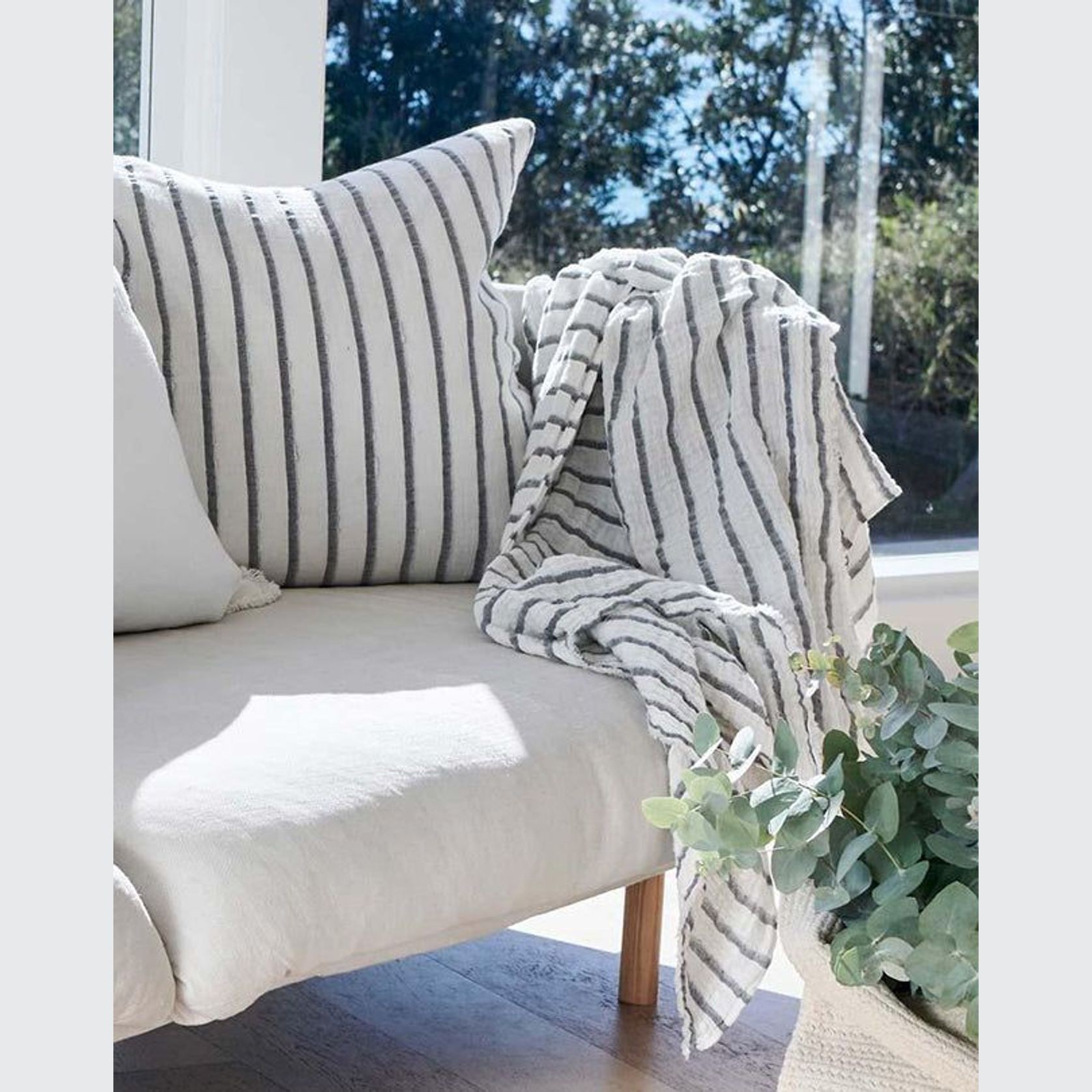 Sea Spray Throw - White /Navy Stripe 200x150 gallery detail image