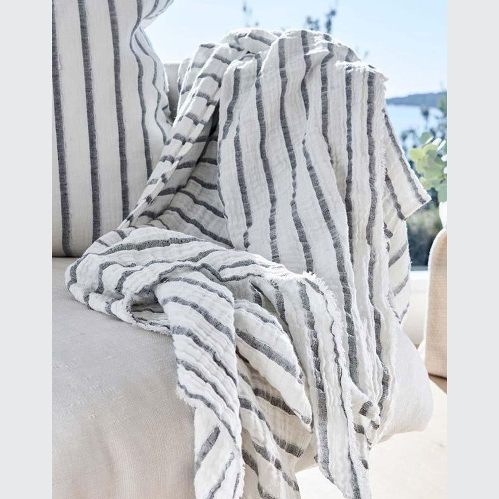 Sea Spray Throw - White /Navy Stripe 200x150 gallery detail image