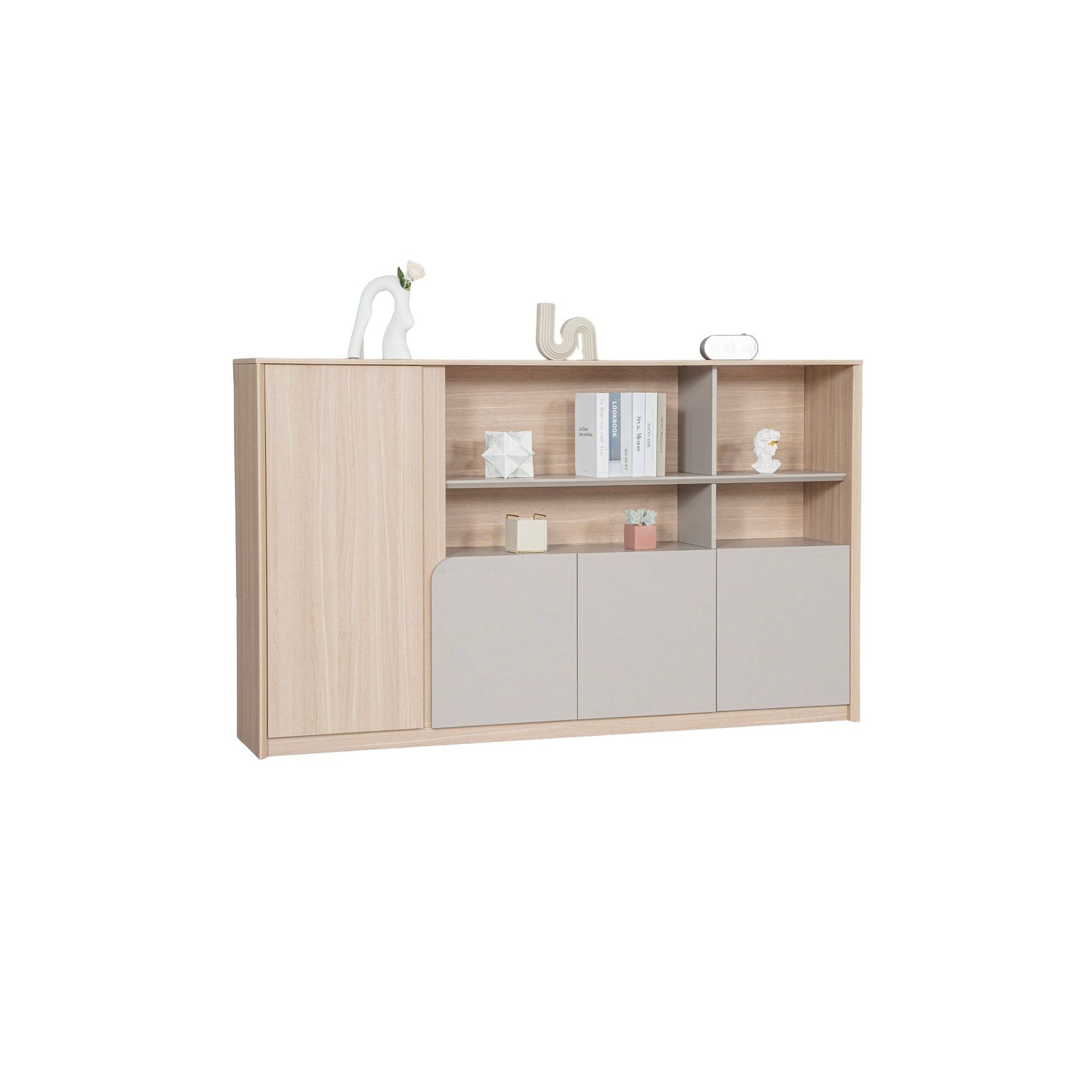 KELIAN 200cm Wall Storage & Display Unit  Oak - 110cm High gallery detail image