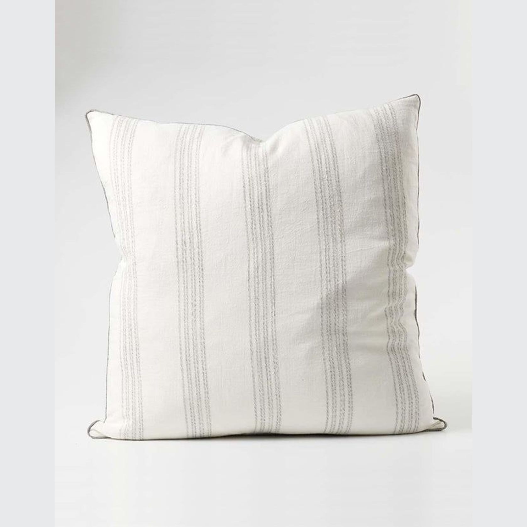 Soave Linen Cushion - White Linen with Fine Grey Stripe 60x60 gallery detail image