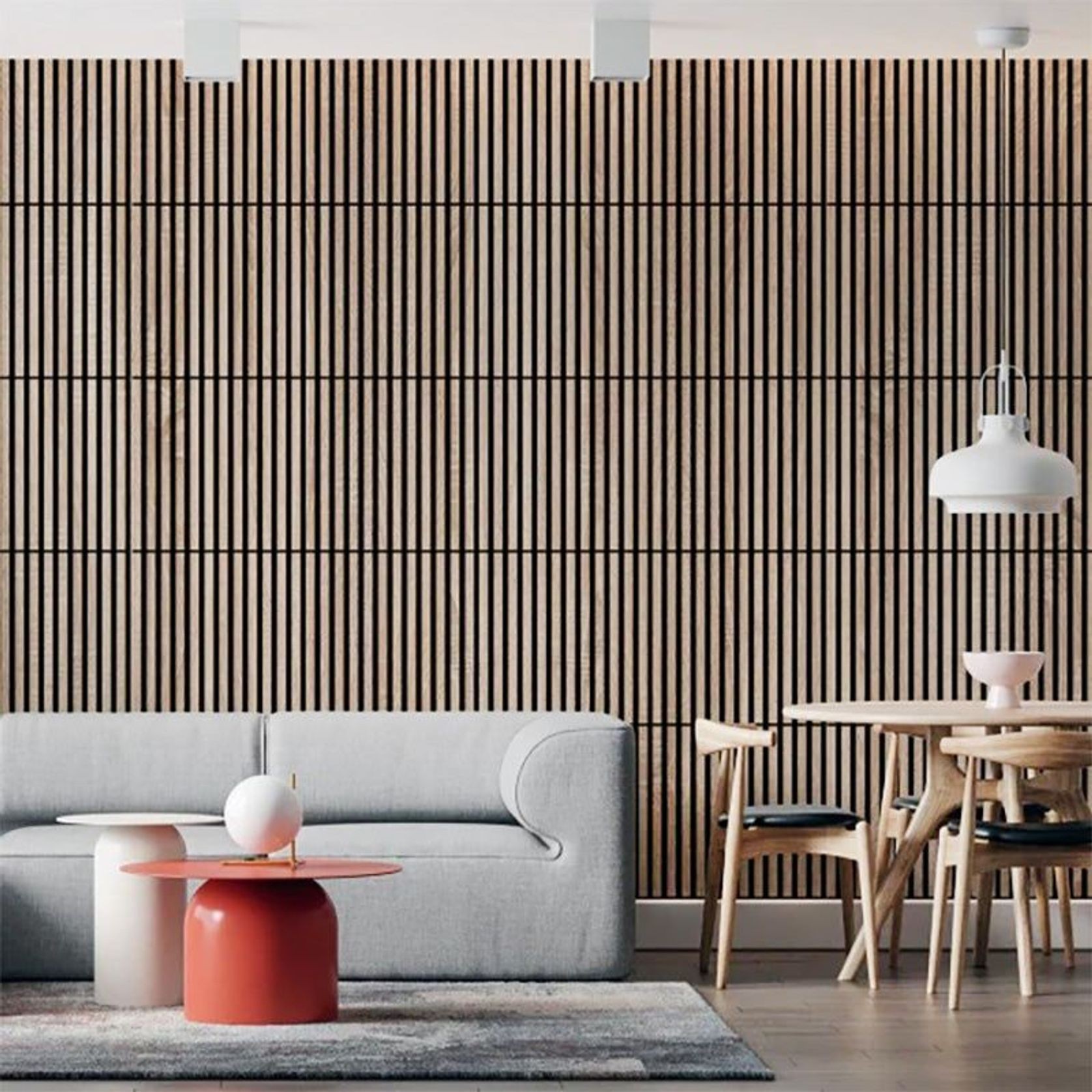 Square WOODFLEX Acoustic Wood Slat Wall Tiles - Oak Veneer - 4pc Set gallery detail image