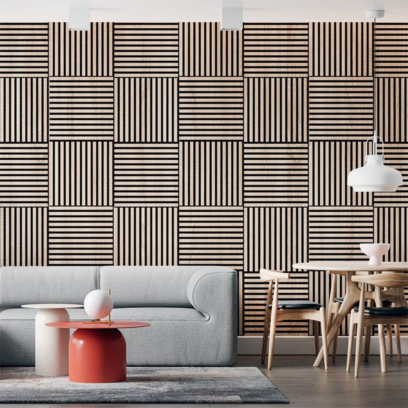 Square WOODFLEX Acoustic Wood Slat Wall Tiles - Oak Veneer - 4pc Set gallery detail image