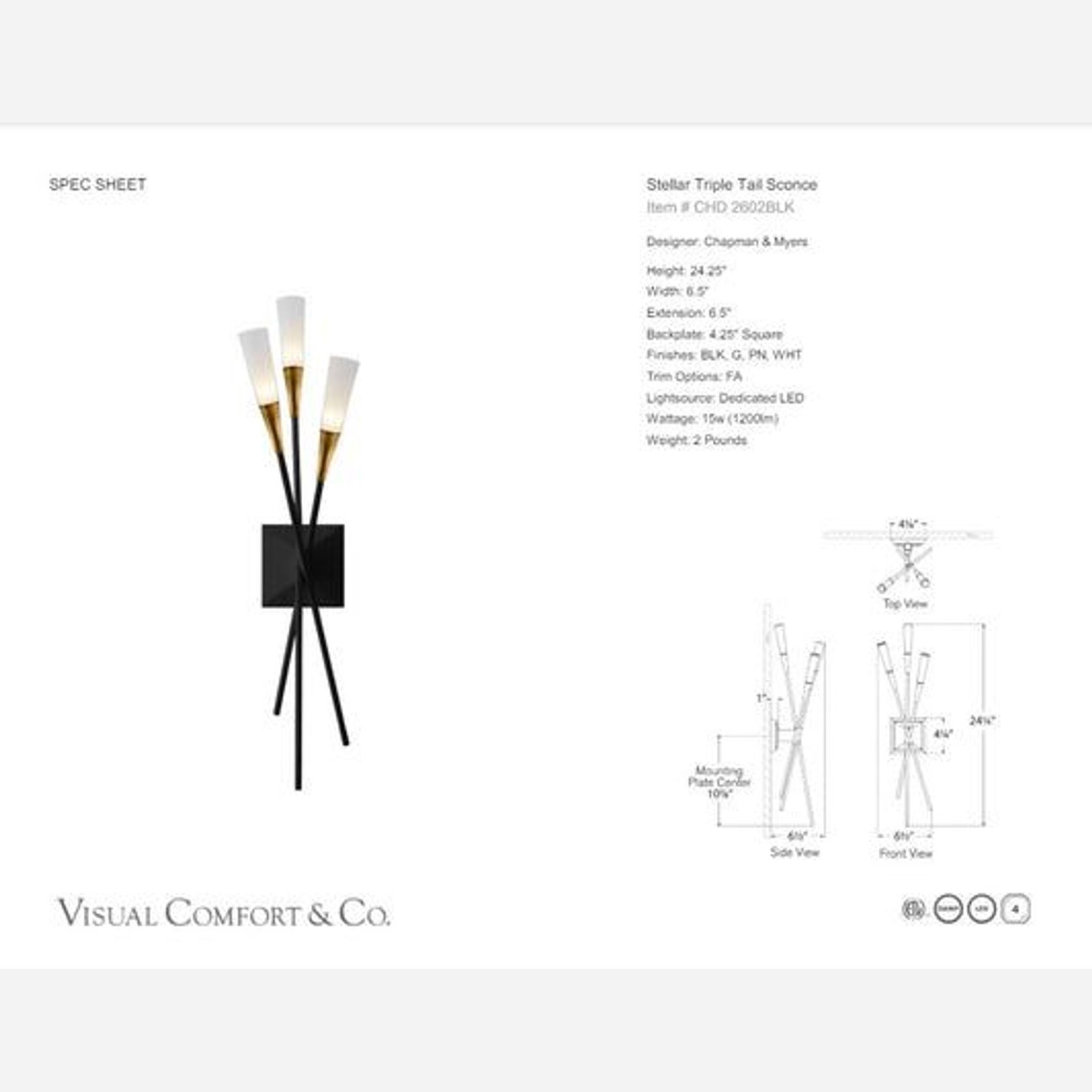 Visual Comfort Chapman & Myers Stellar Triple Tail Sconce gallery detail image