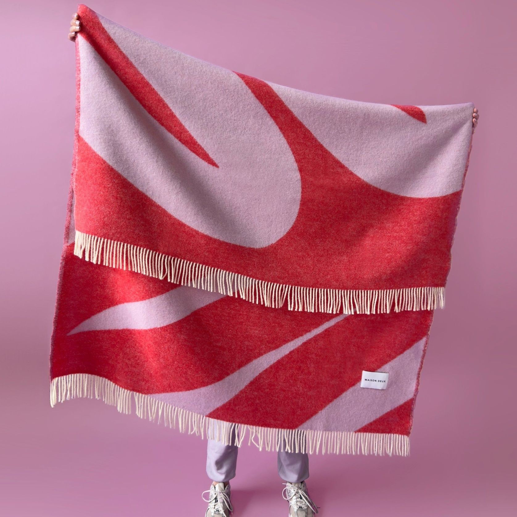 Maison Deux Swirl Lilac Scarlet | Large Reversible Wool Throw gallery detail image