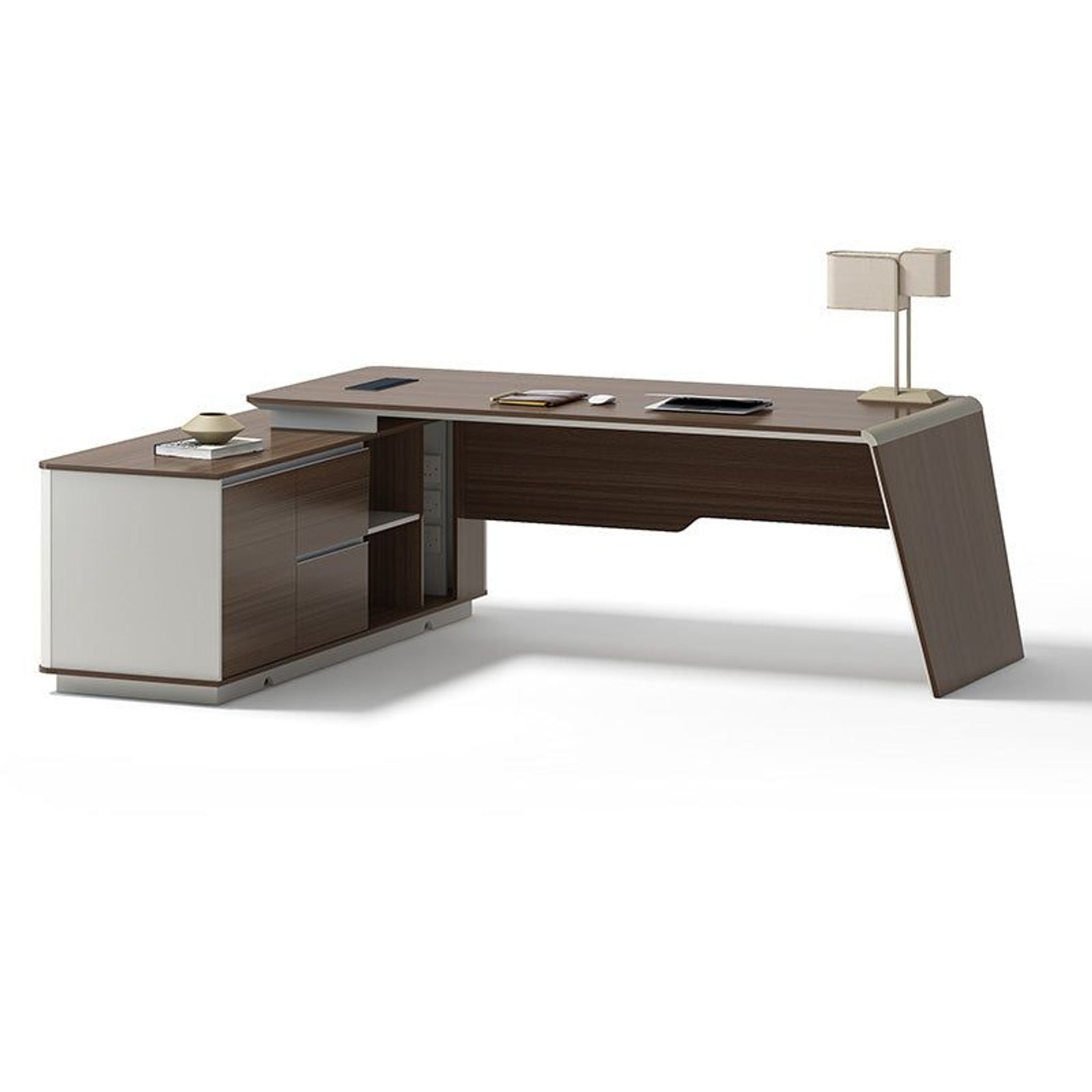 ANDERS Executive Desk Reversible Return 2.4M - Australian Gold Oak & Beige gallery detail image
