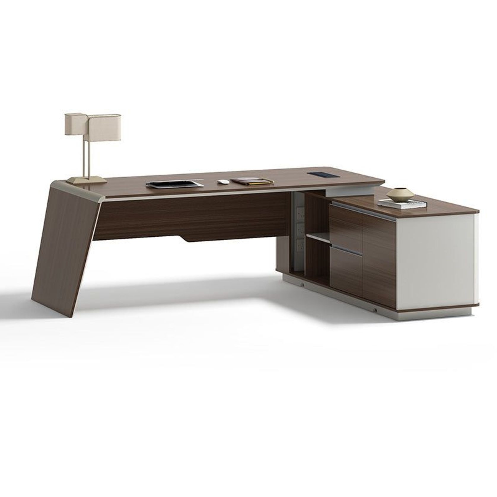 ANDERS Executive Desk Reversible Return 2.4M - Australian Gold Oak & Beige gallery detail image