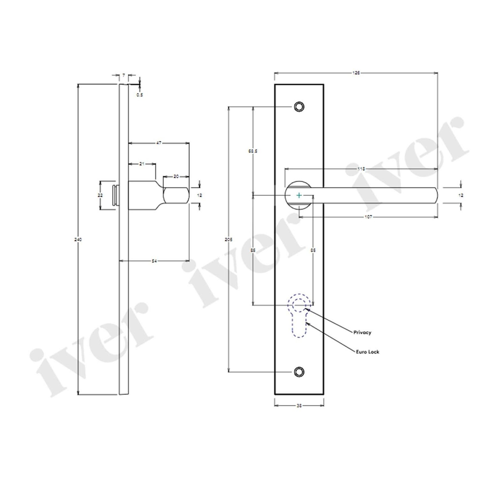 Iver Baltimore Lever on Rectangular Backplate Privacy 85mm Signature Brass 10702P85 - Customise to your need gallery detail image