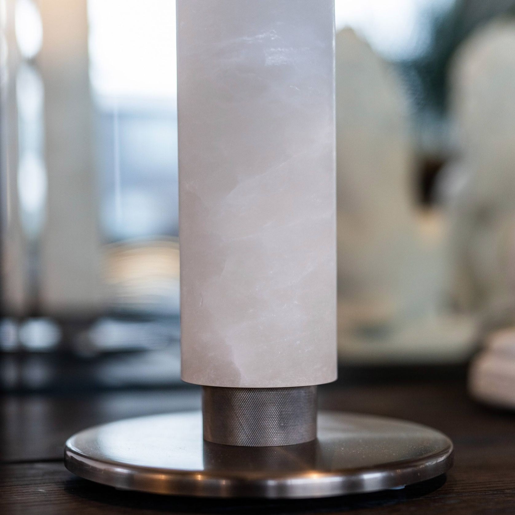 Tz - Valencia Table Lamp - Alabaster, Vintage Silver Finish With Black Shade gallery detail image