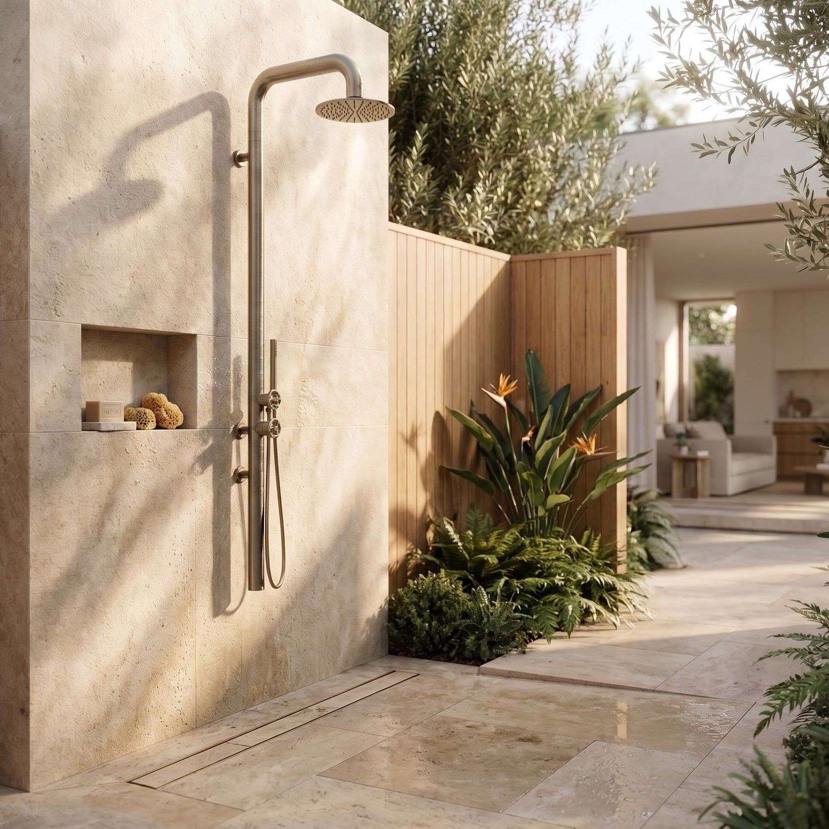 Tasman Outdoor Wall Shower With Mixer & Hand Shower gallery detail image