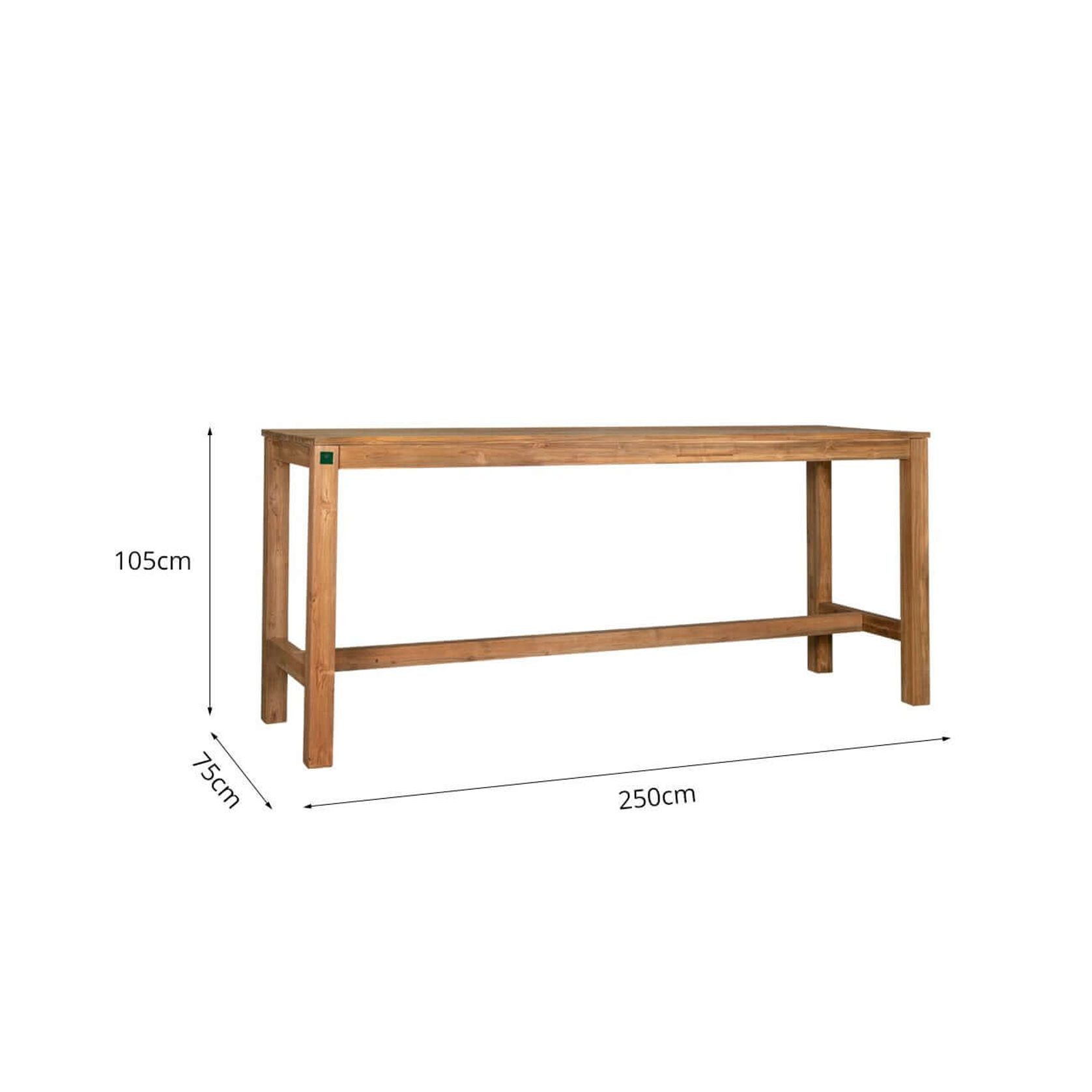Teak Outdoor Long Bar Leaner Table 250 X 75 X 105cm gallery detail image