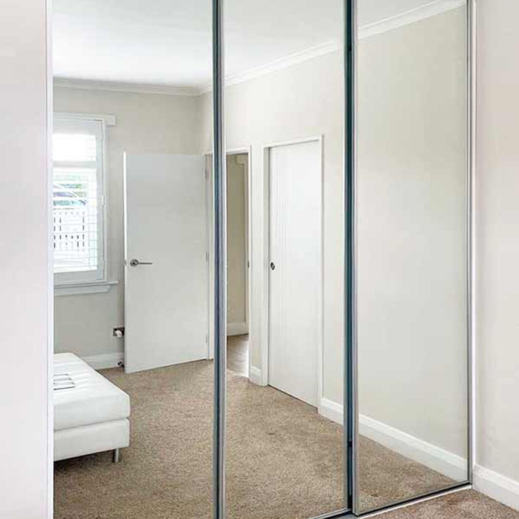 Three Silver Mirror Sliding Door With Triple Tracks gallery detail image