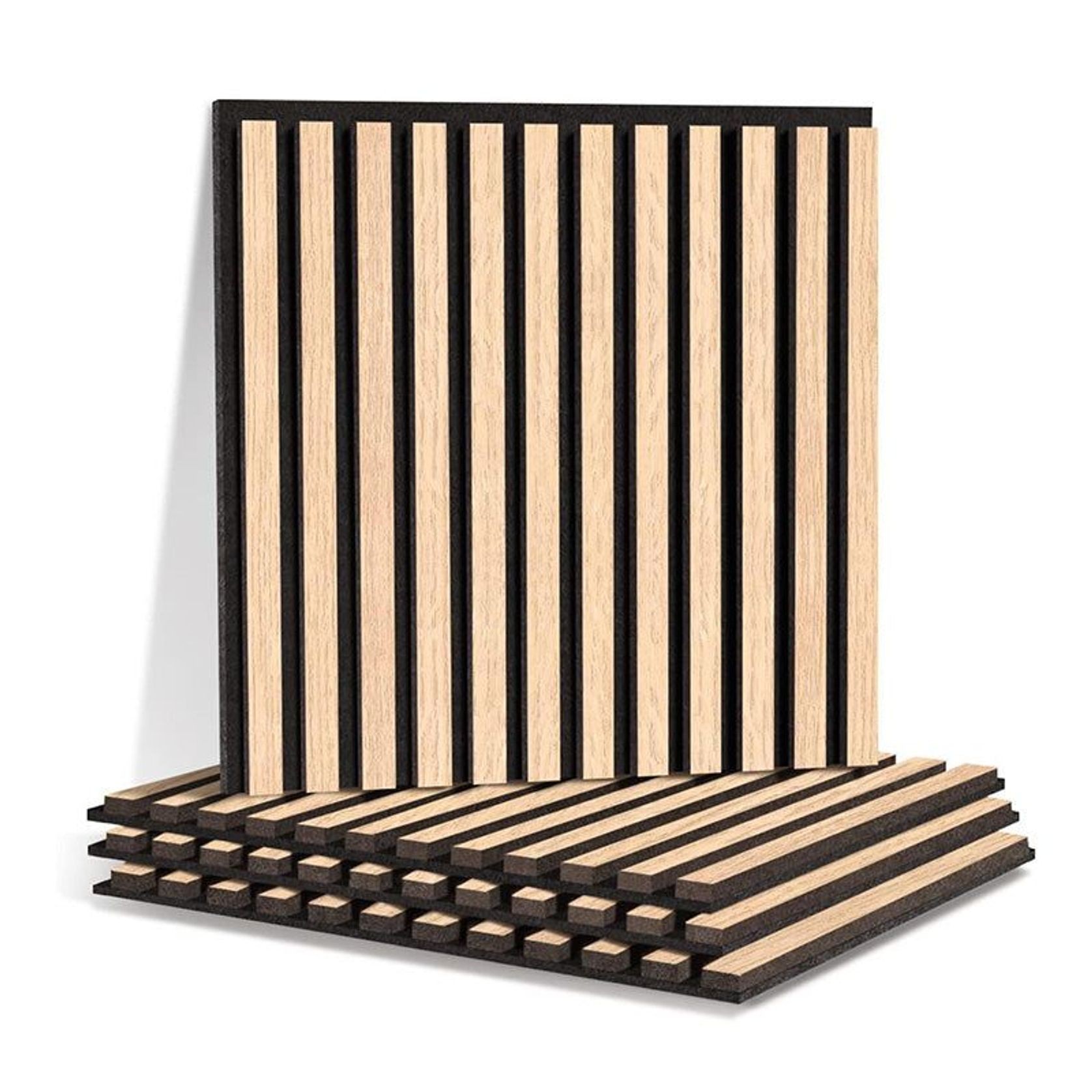 Square WOODFLEX Acoustic Wood Slat Wall Tiles - Oak Veneer - 4pc Set gallery detail image