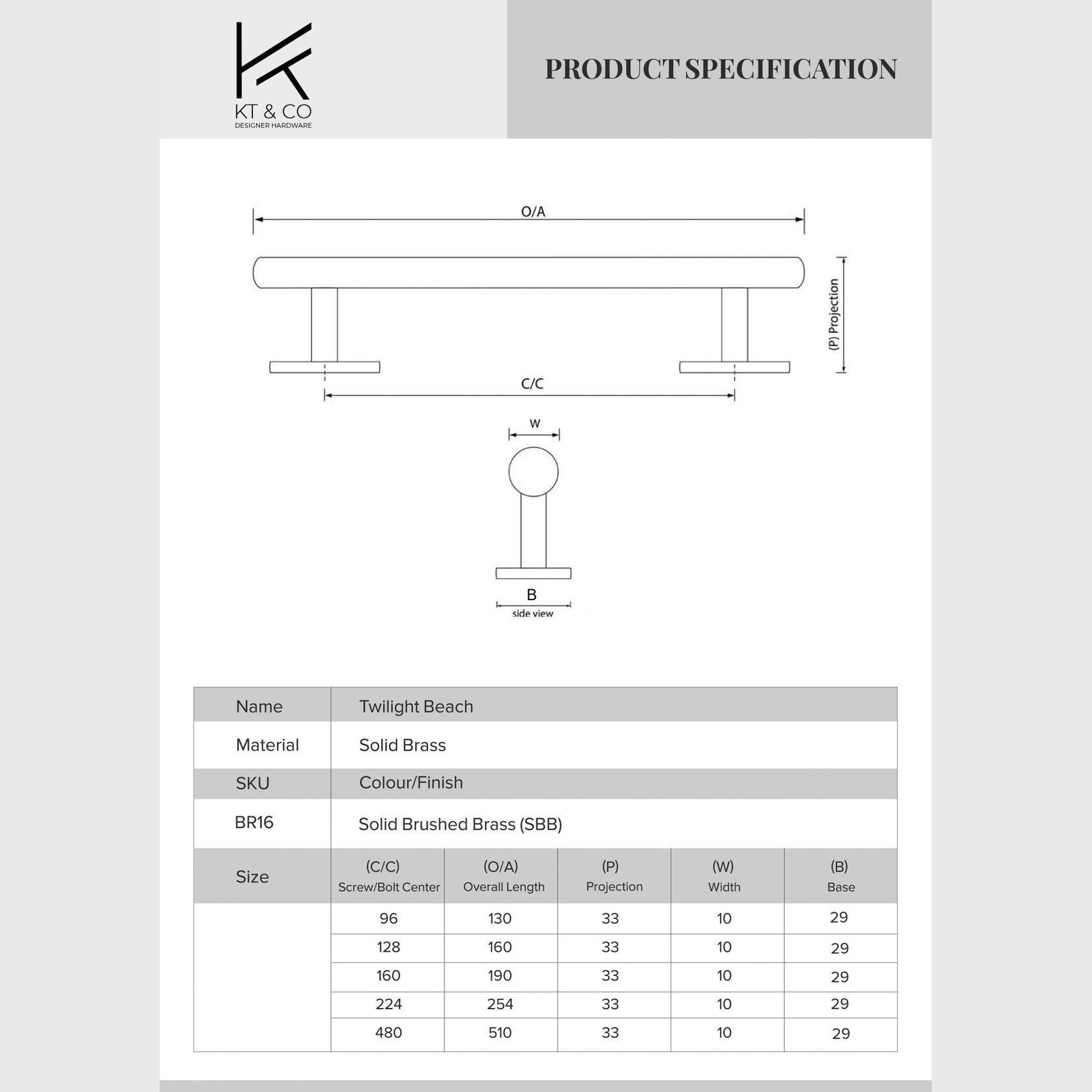 kitchen drawer handles Twilight Beach solid brushed brass gallery detail image