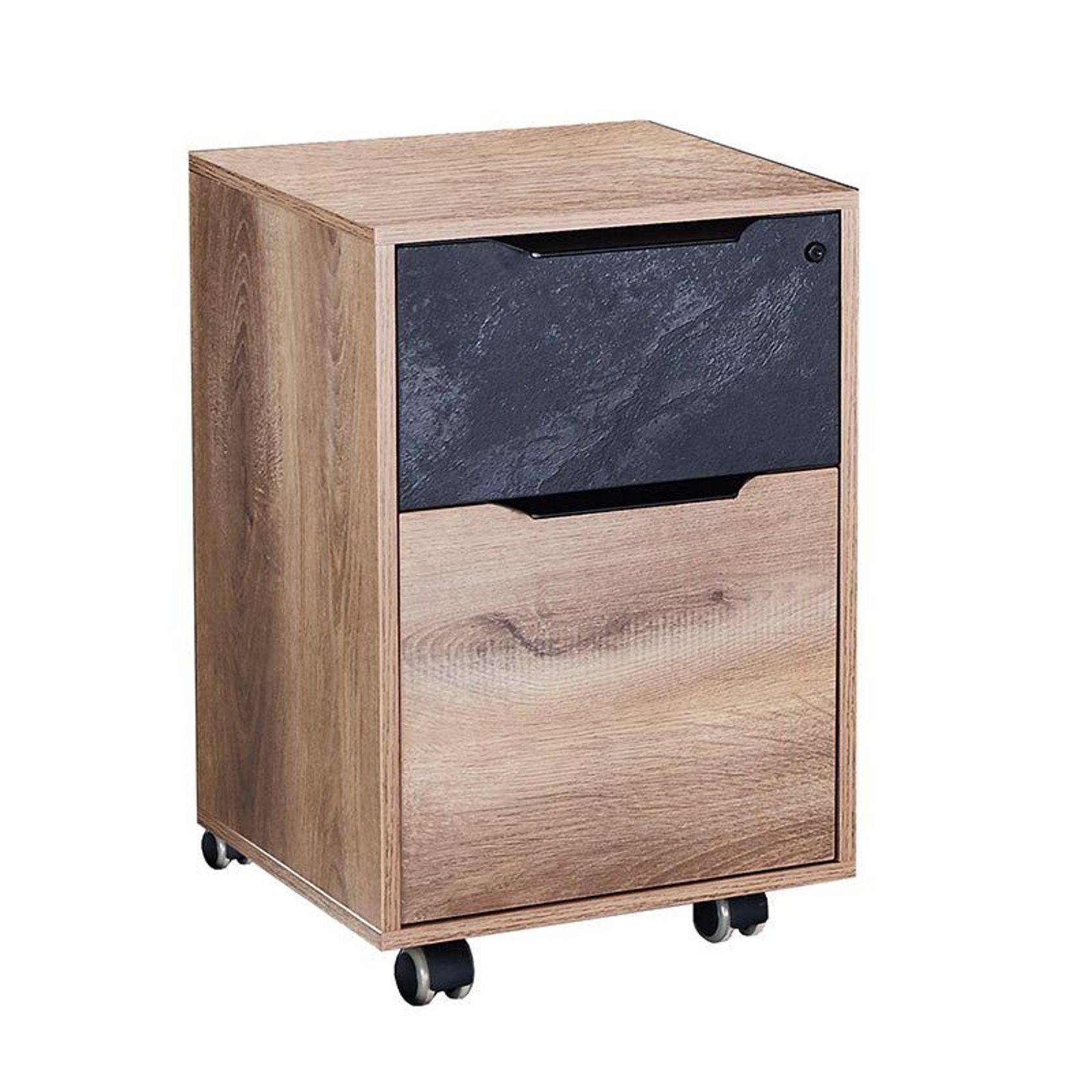 Daxton Mobile Cabinet 41cm - Warm Oak & Black gallery detail image