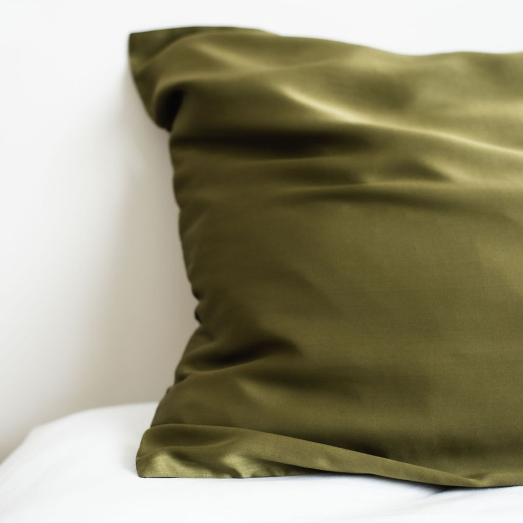 100% Pure Silk Pillowcase Pair- Olive gallery detail image