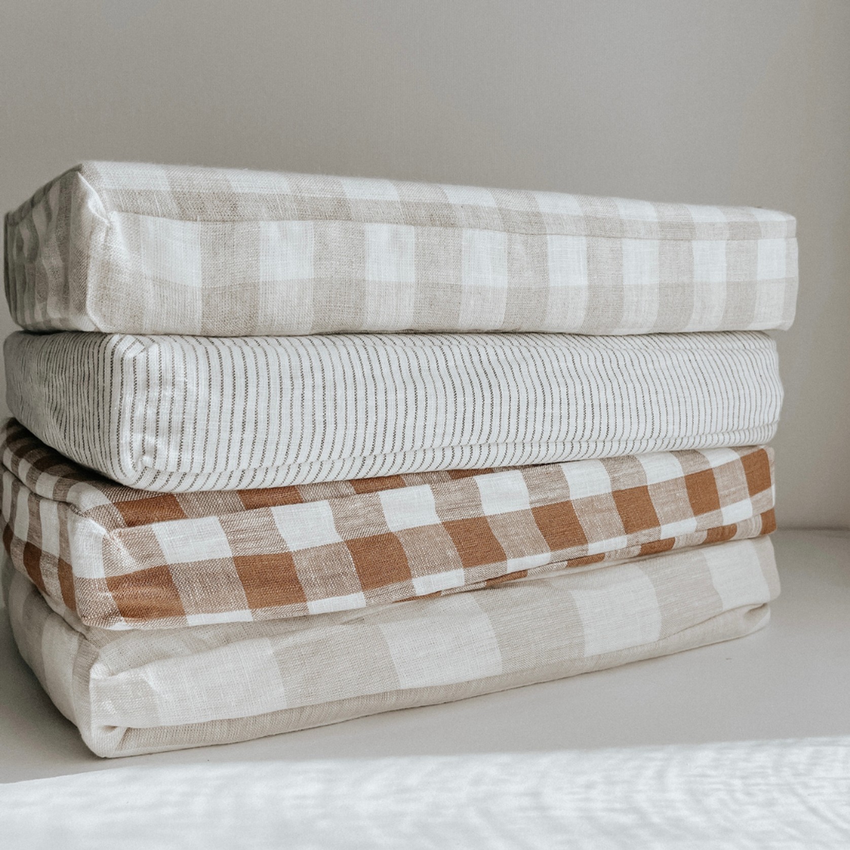100% French Flax Linen Fitted Cot sheet- Natural Gingham gallery detail image