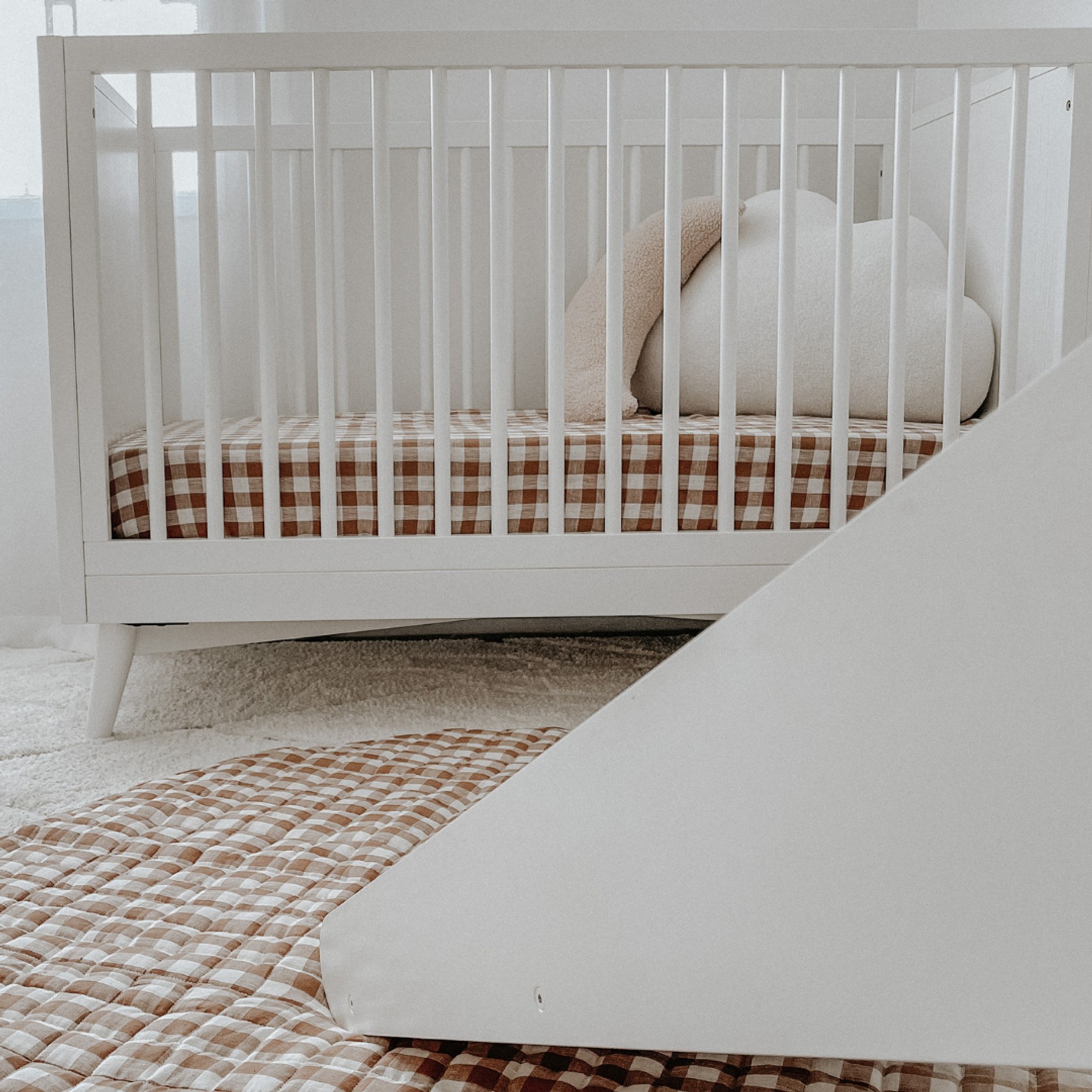 100% French Flax Linen Fitted Cot sheet- Ginger Gingham gallery detail image