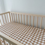 100% French Flax Linen Fitted Cot sheet- Ginger Gingham gallery detail image